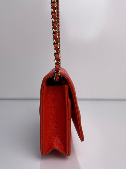 Chanel Orange Poppy Caviar Wallet On Chain LGHW