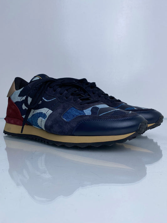 Valentino Men’s Denim & Burgundy Suede Rockstud Sneakers, 43