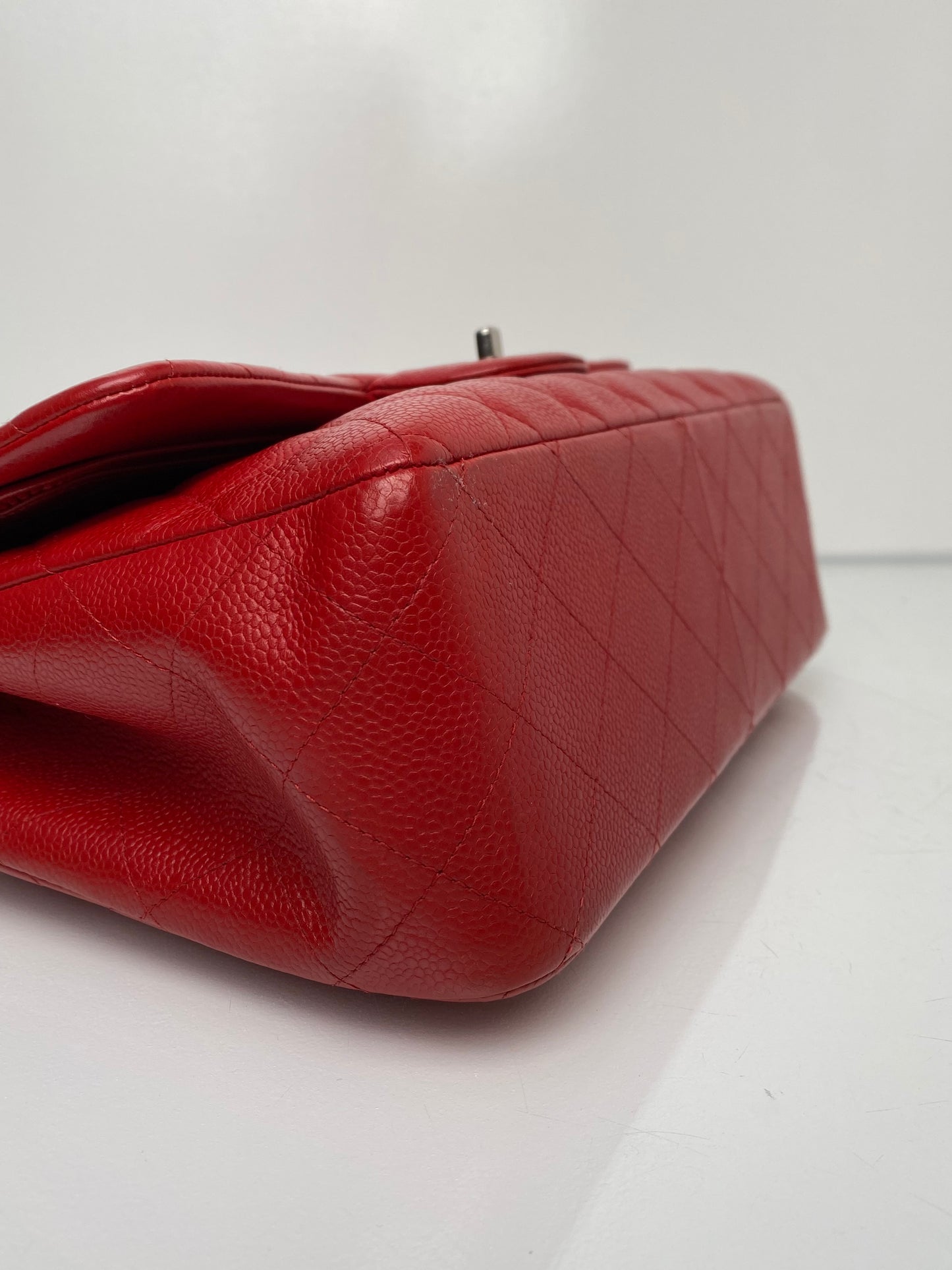 Chanel Red Caviar Quilted Jumbo Double Flap Bag SHW #19