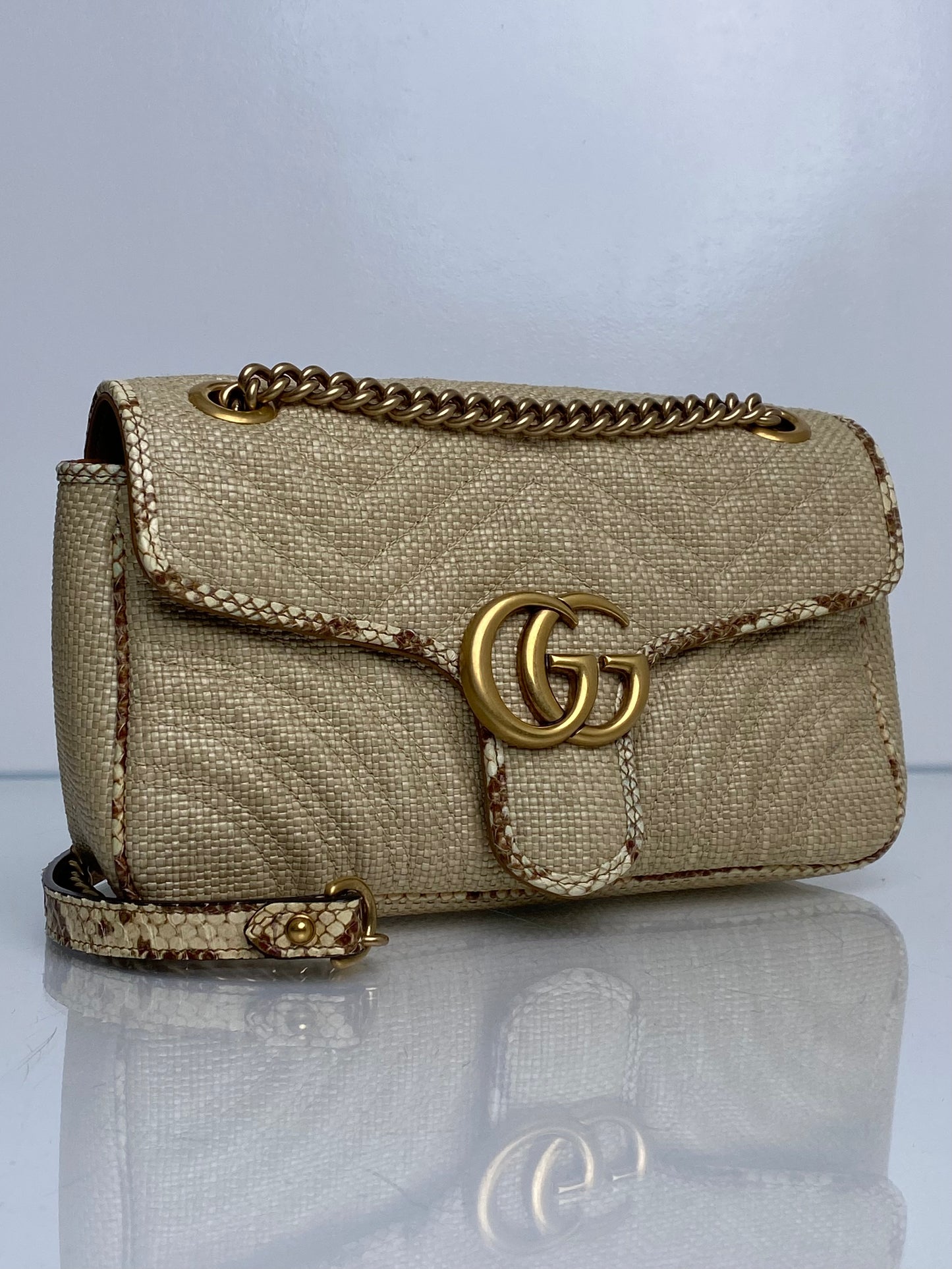 Gucci Marmont Small Raffia and Snakeskin GHW