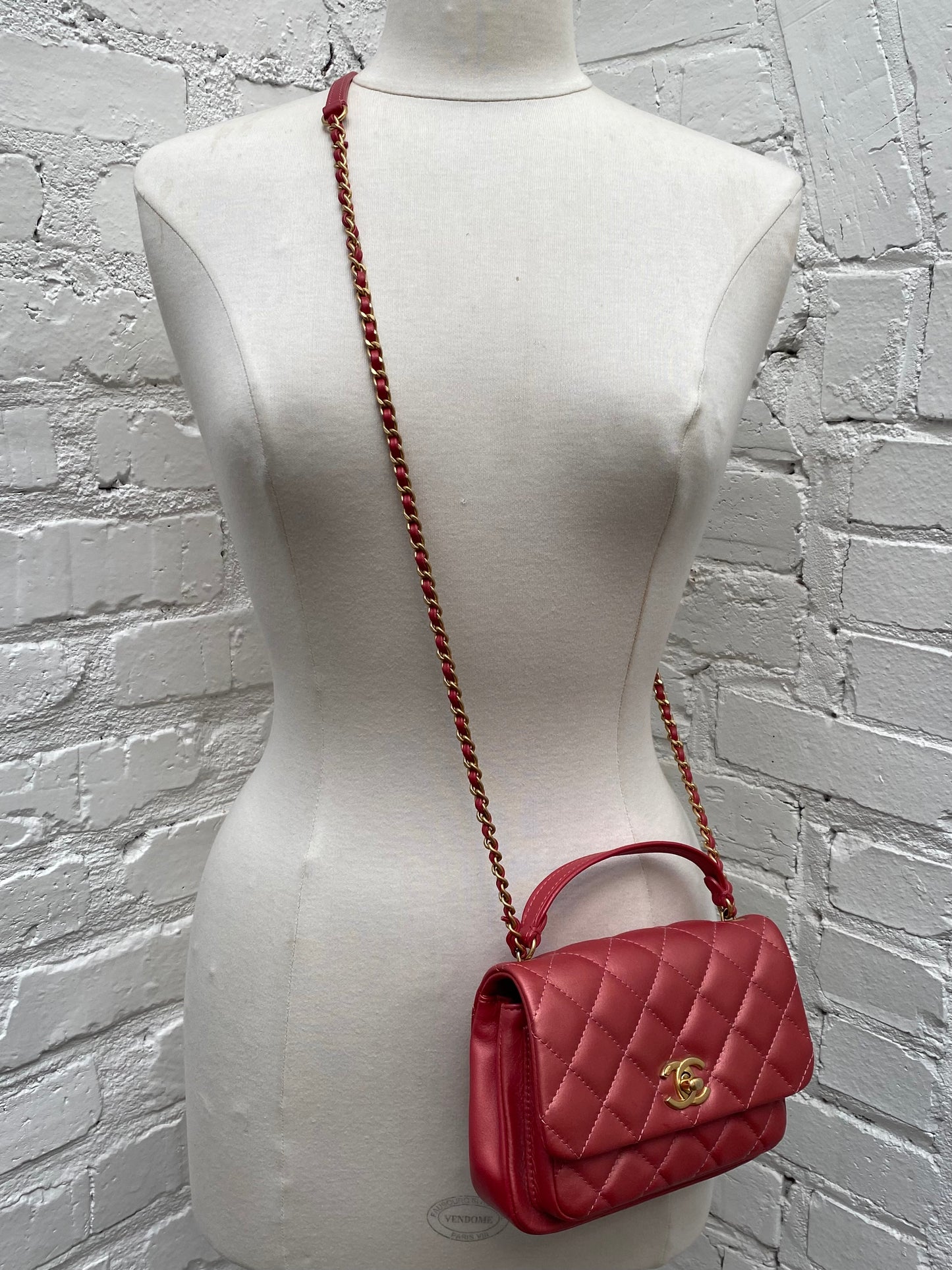 Chanel Small Metallic Pink Top Handle Crossbody