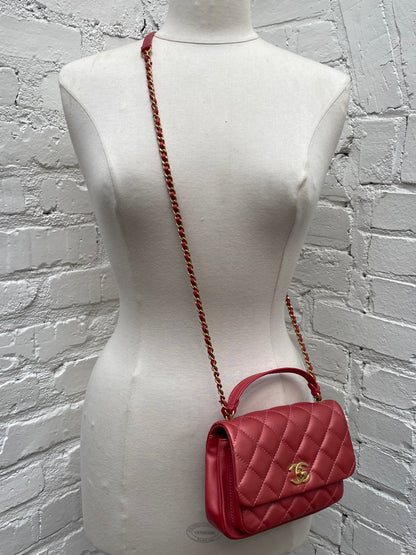 Chanel Small Metallic Pink Top Handle Crossbody