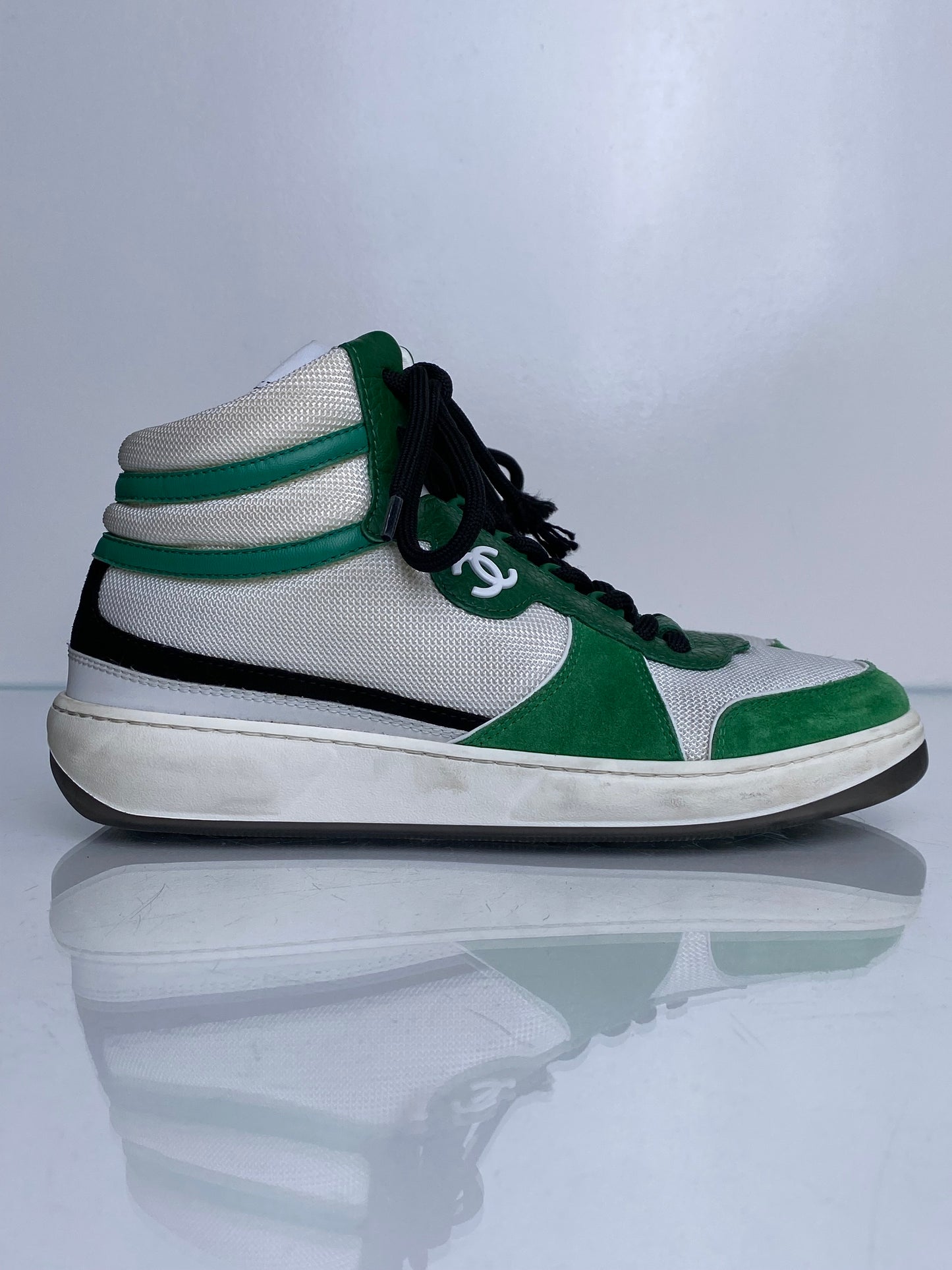 Chanel Green CC High Top Sneakers, 39