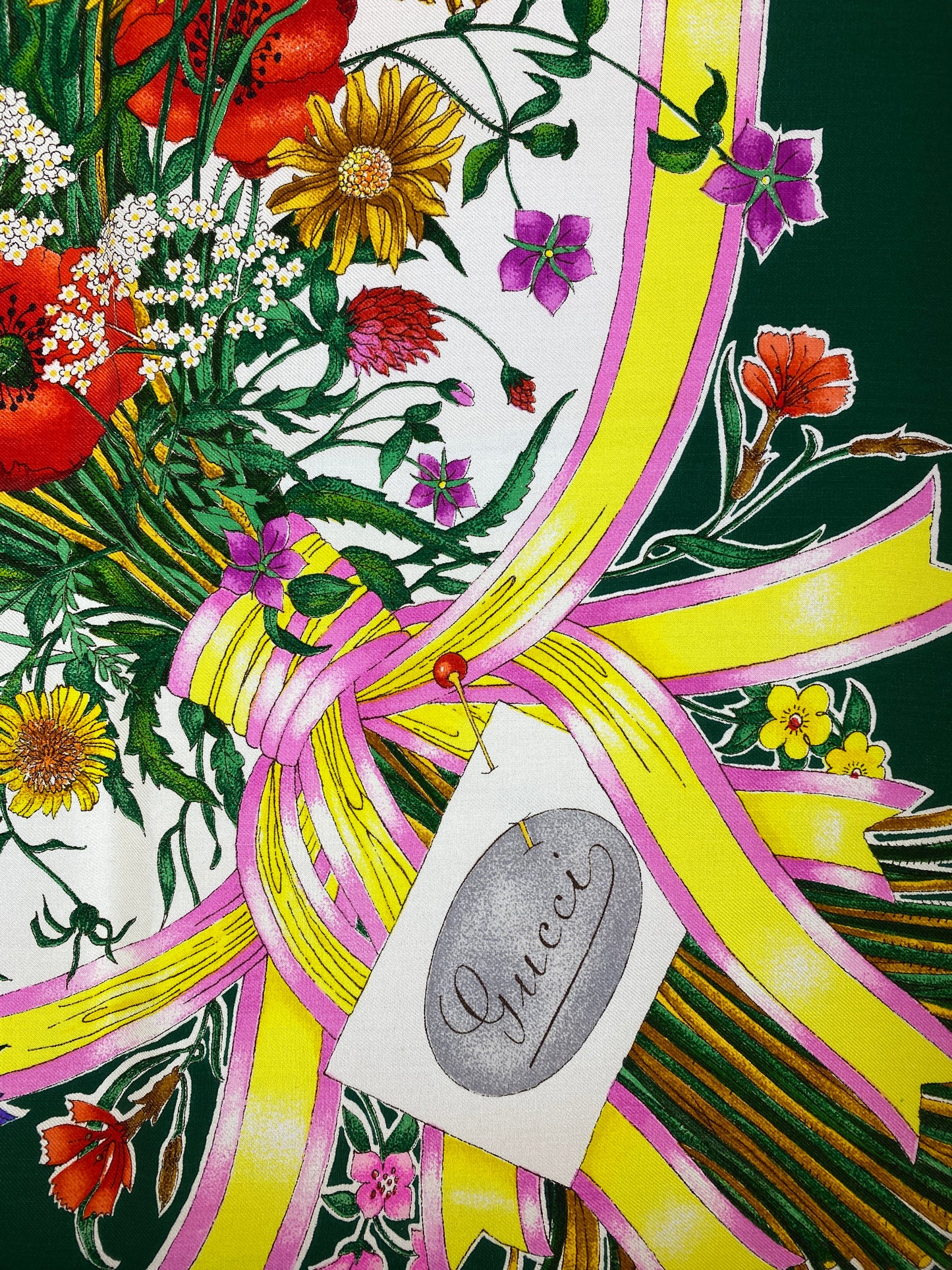 Gucci Cream, Green, & Red Poppy Scarf
