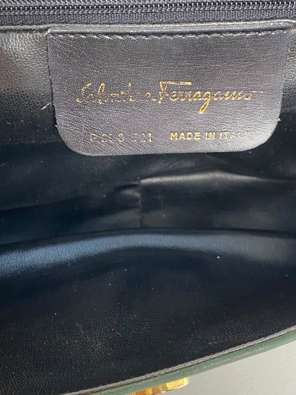 Ferragamo Vintage Green Velvet Crossbody Bag GHW