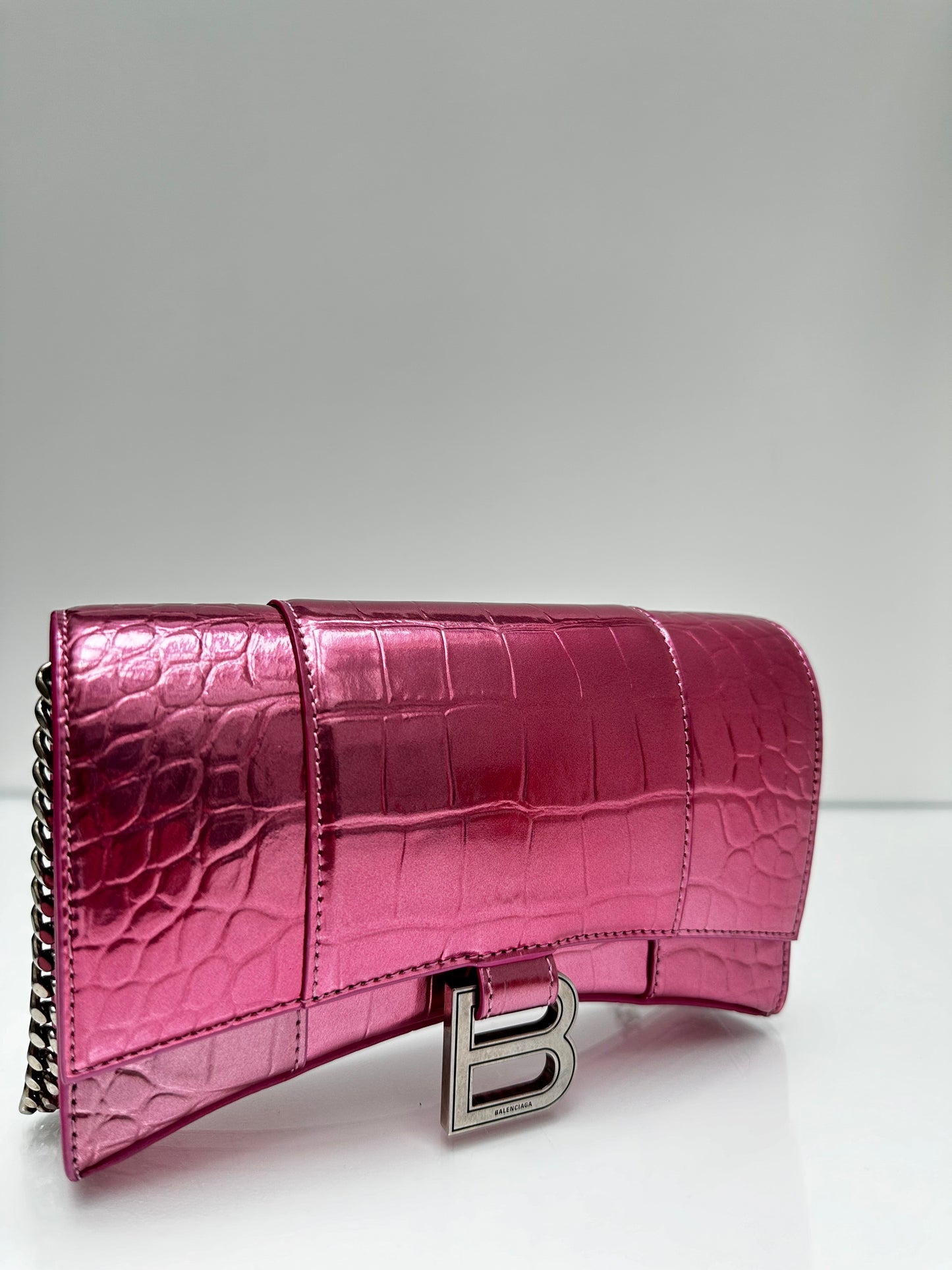 Balenciaga Pink Croc Embossed Crossbody