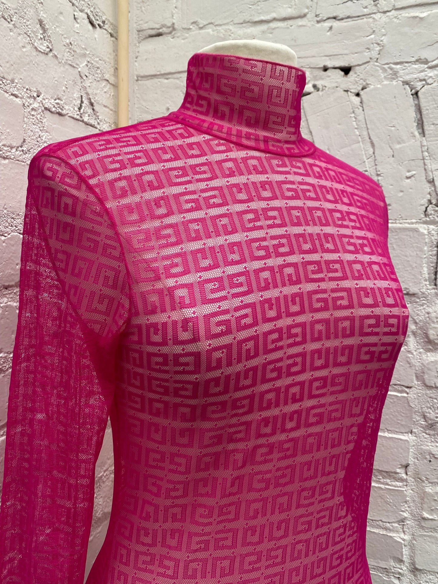 Givenchy Hot Pink Mesh Logo Bodysuit, M