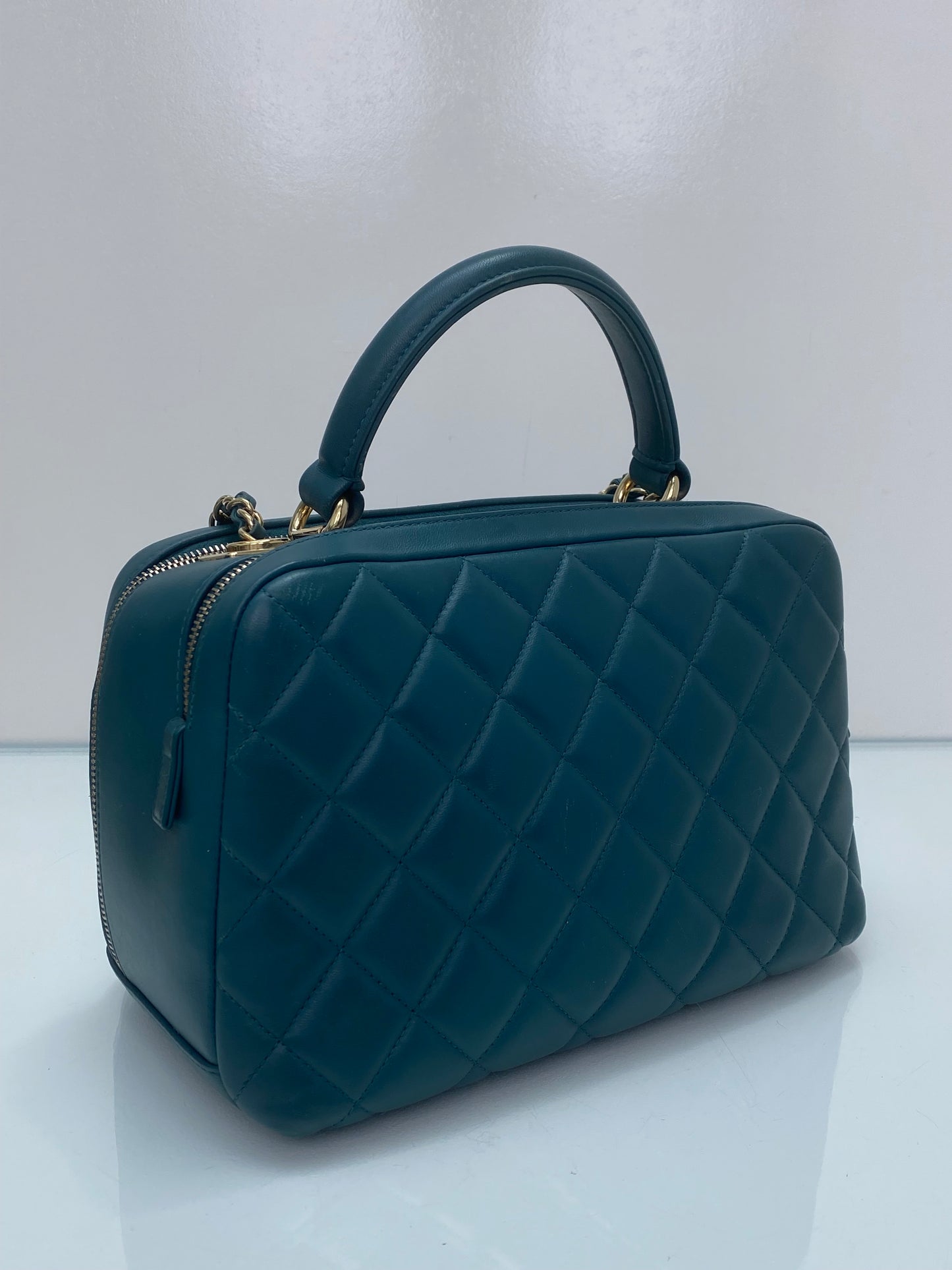 Chanel Teal Lambskin Medium Bowling Trendy Bag GHW #20