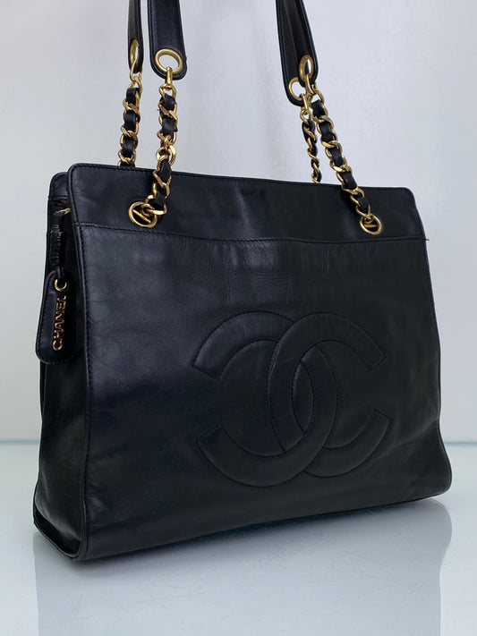 Chanel Vintage Black CC Timeless Square Tote GHW