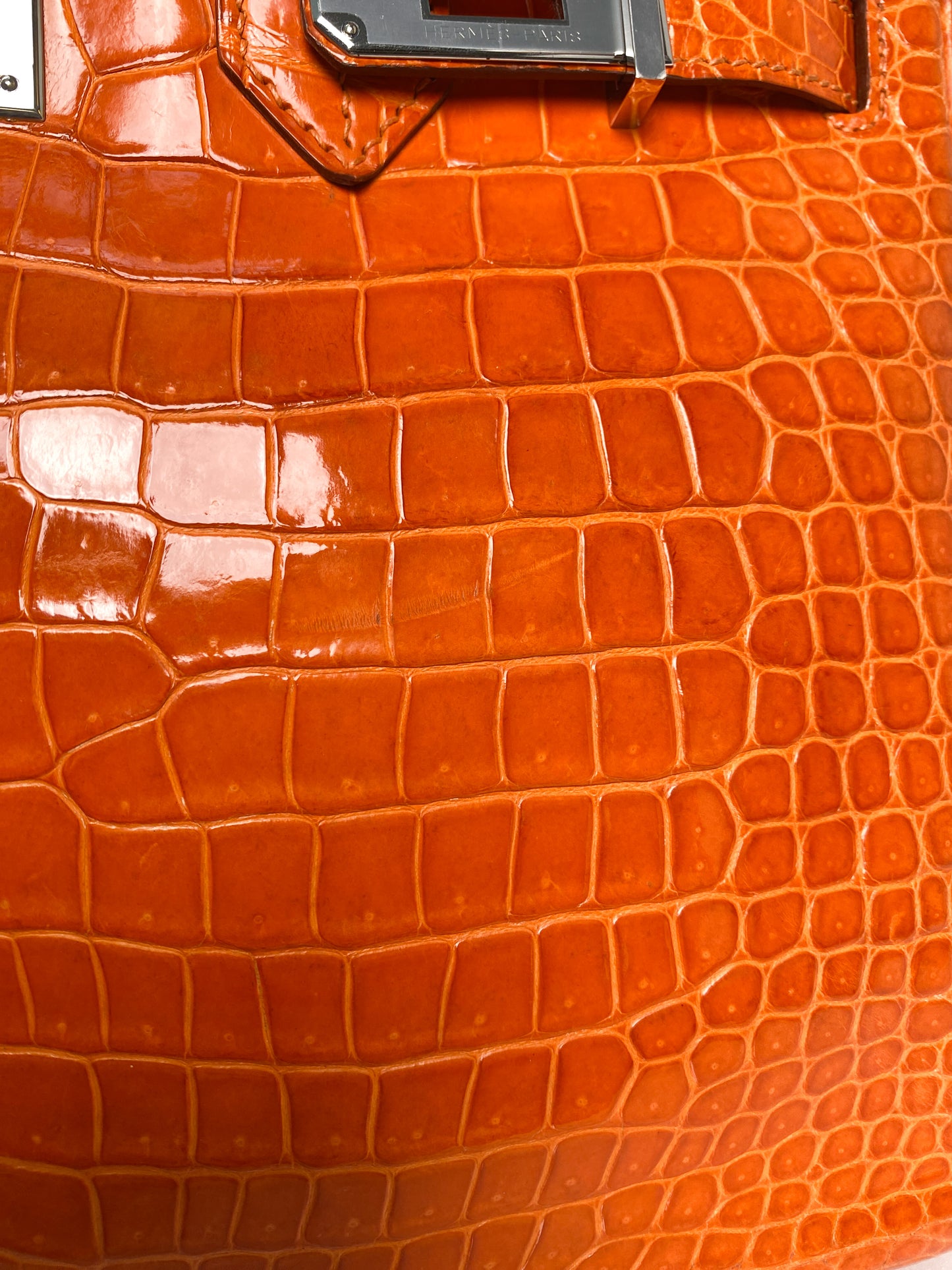 Hermes Birkin 30 Shiny Porosus Orange PHW #L