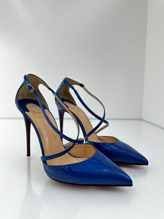 Christian Louboutin Blue Strappy Patent Leather Heels, 39