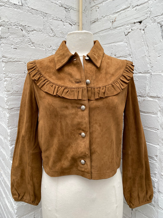 Maje Camel Brown Leather Jacket, 38