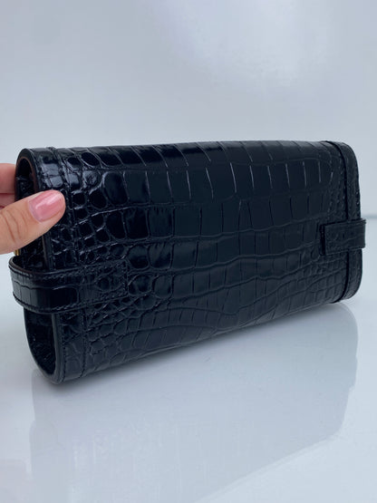 Balmain Black Croc Embossed B-Buzz 23 Clutch GHW