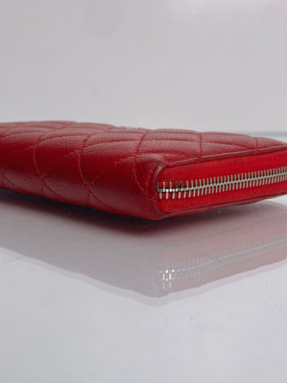 Chanel Red Quilted Caviar Zippy Wallet