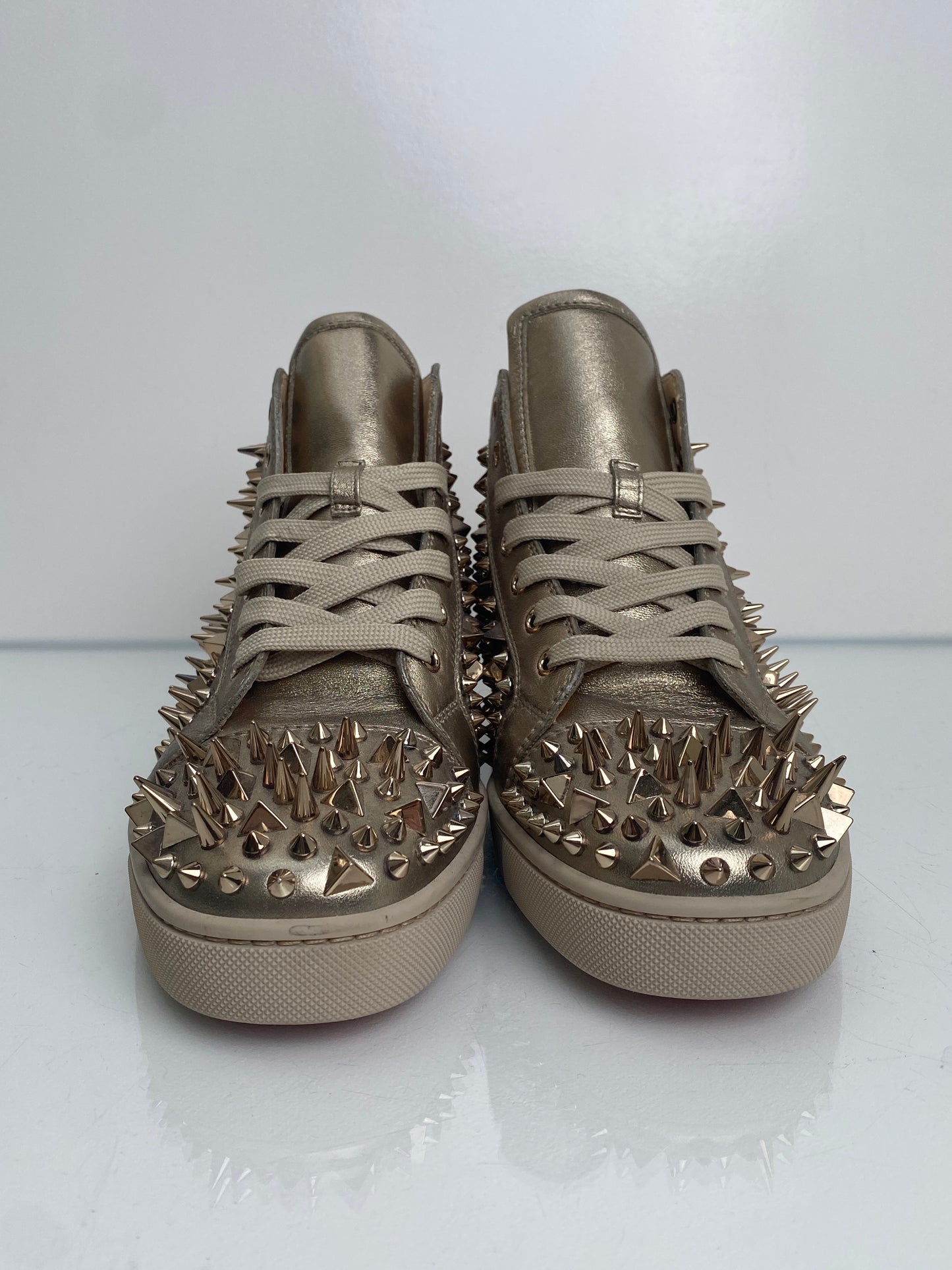 Christian Louboutin Silver Leather Spiked High-Top Sneakers, 43