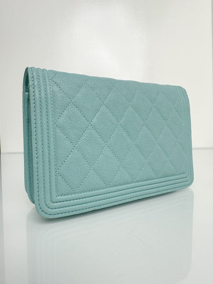 Chanel Tiffany Blue Caviar Boy Wallet On Chain GHW