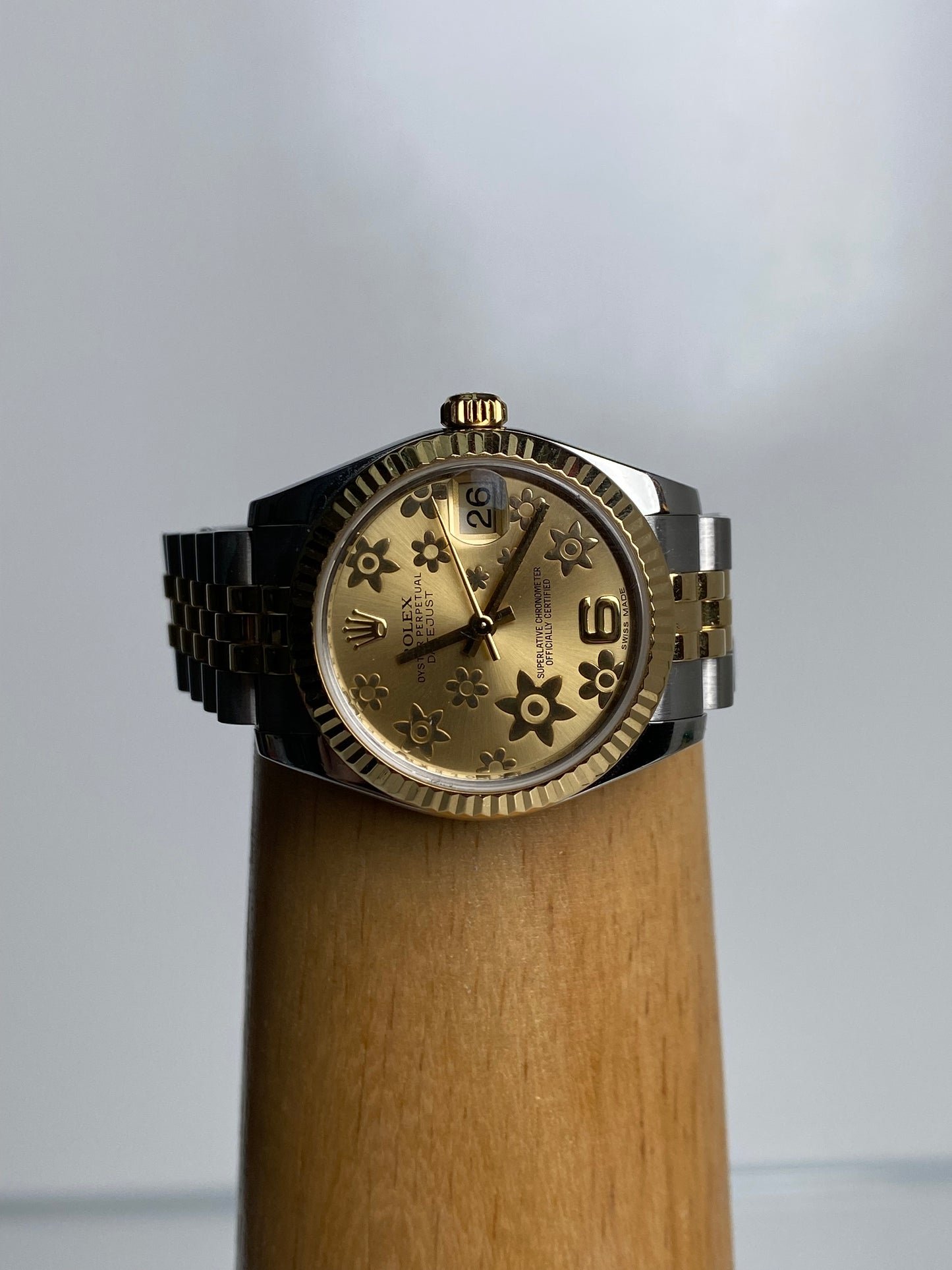 Rolex Two-Toned Champagne Floral Datejust Watch, 31