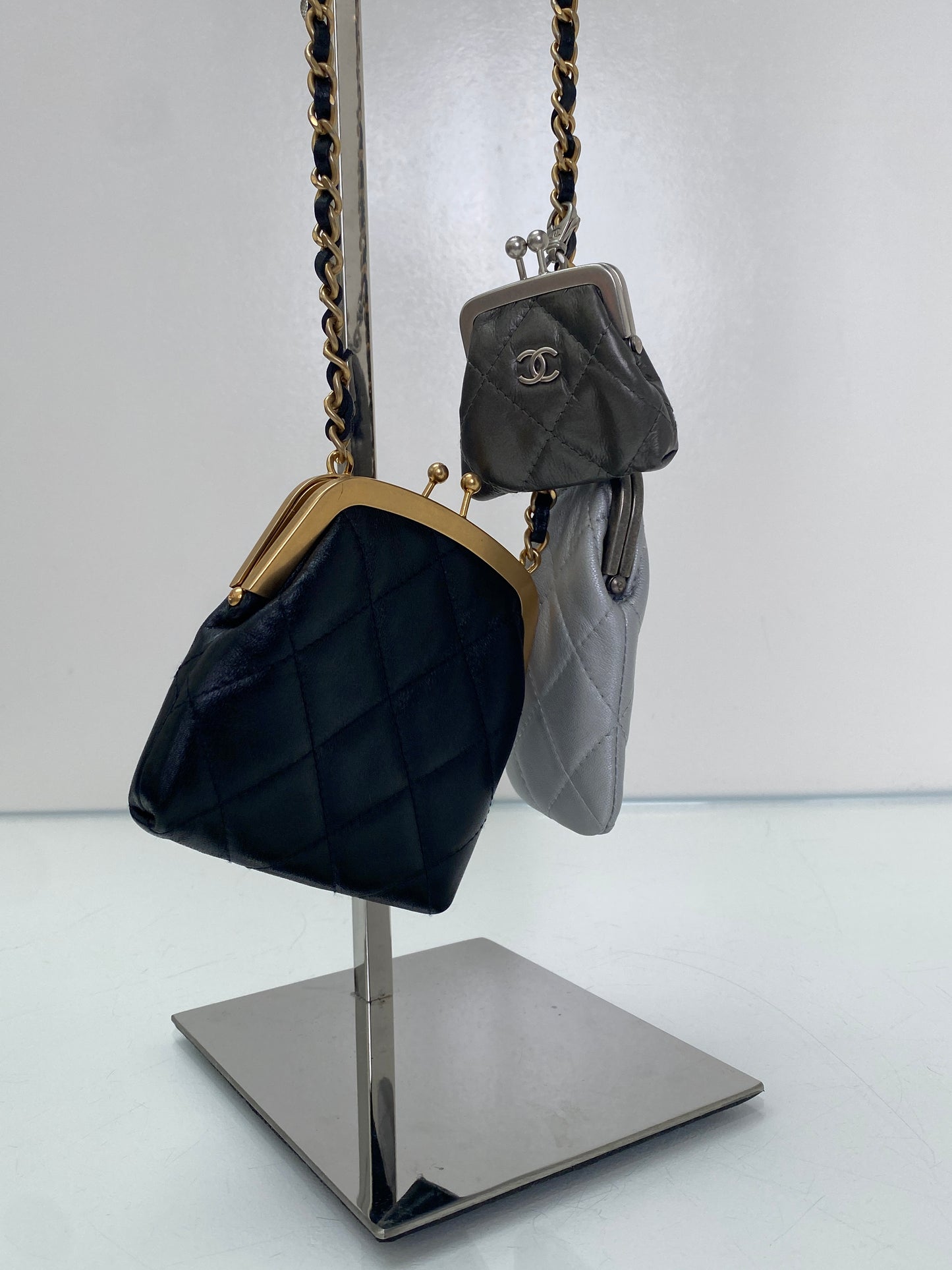 Chanel Black, Grey, & Silver Quilted Leather Mini Multi Clutches Bag GHW