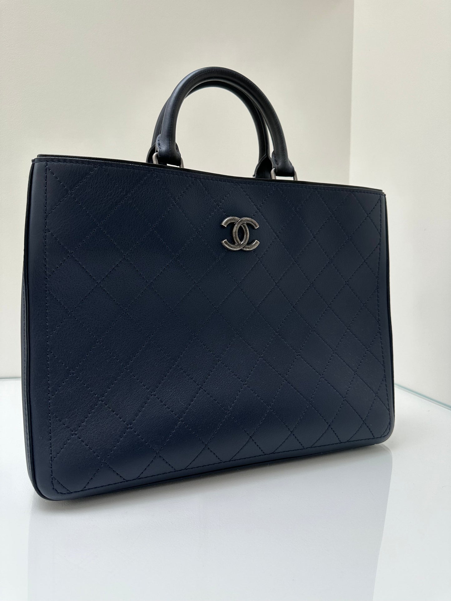 Chanel Navy Calfskin Quilted Tote RHW