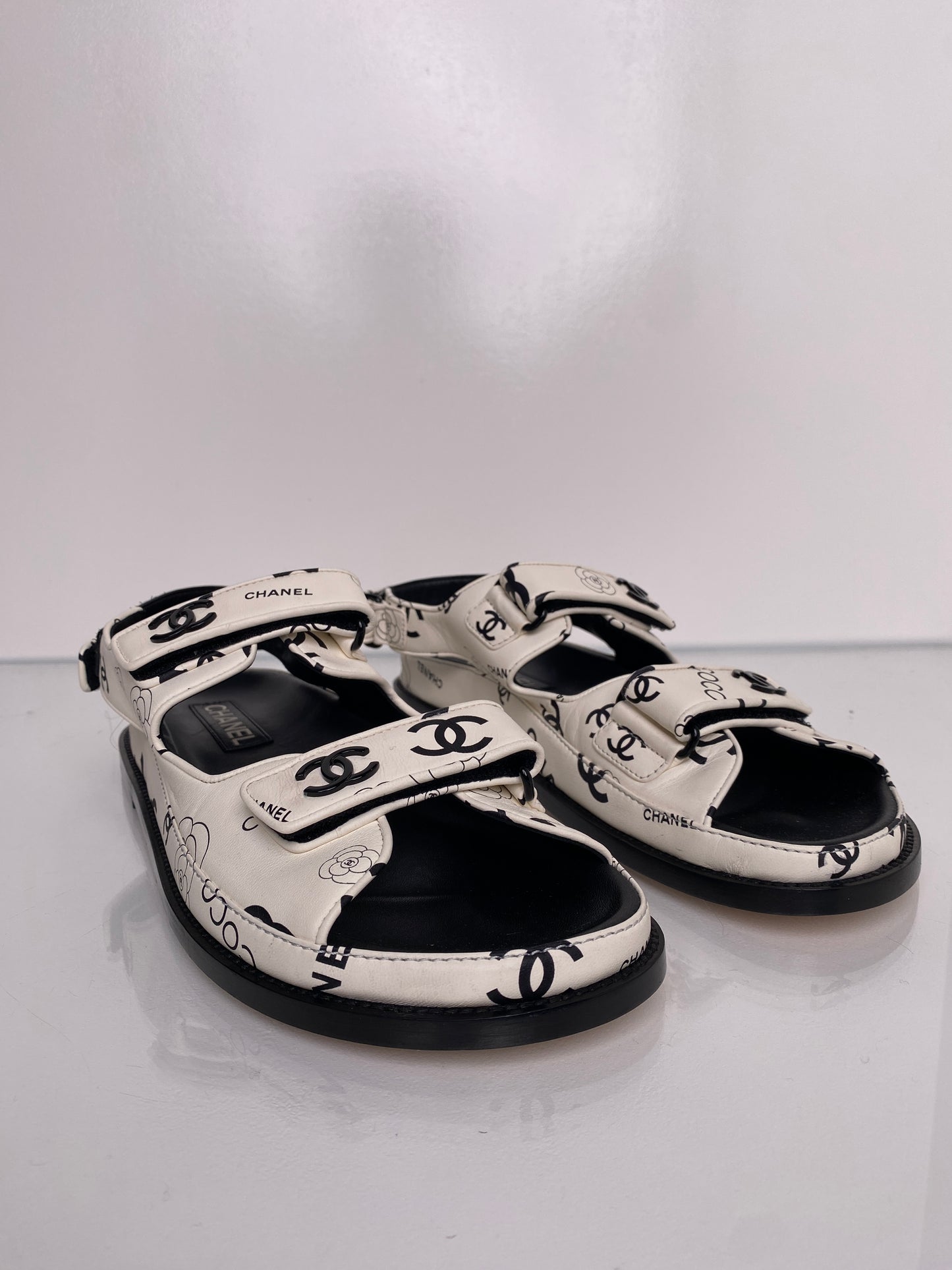 Chanel White & Black Cameilla Dad Sandals, 42