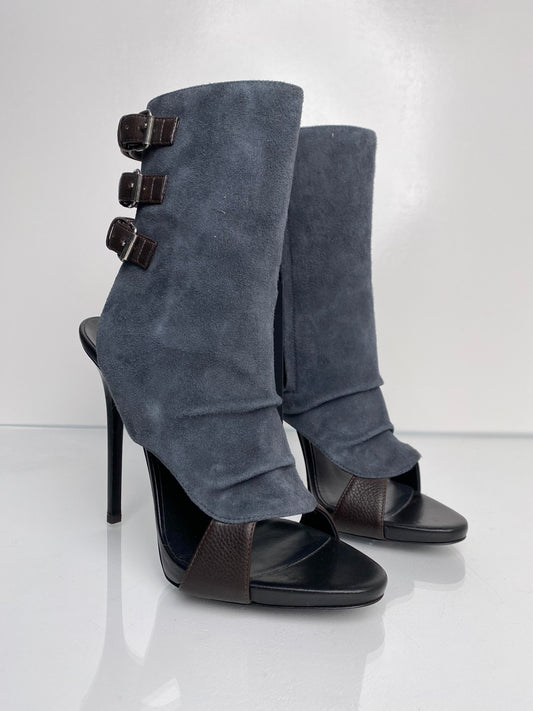 Giuseppe Zanotti Grey Suede Tall Buckle Boots, 39.5