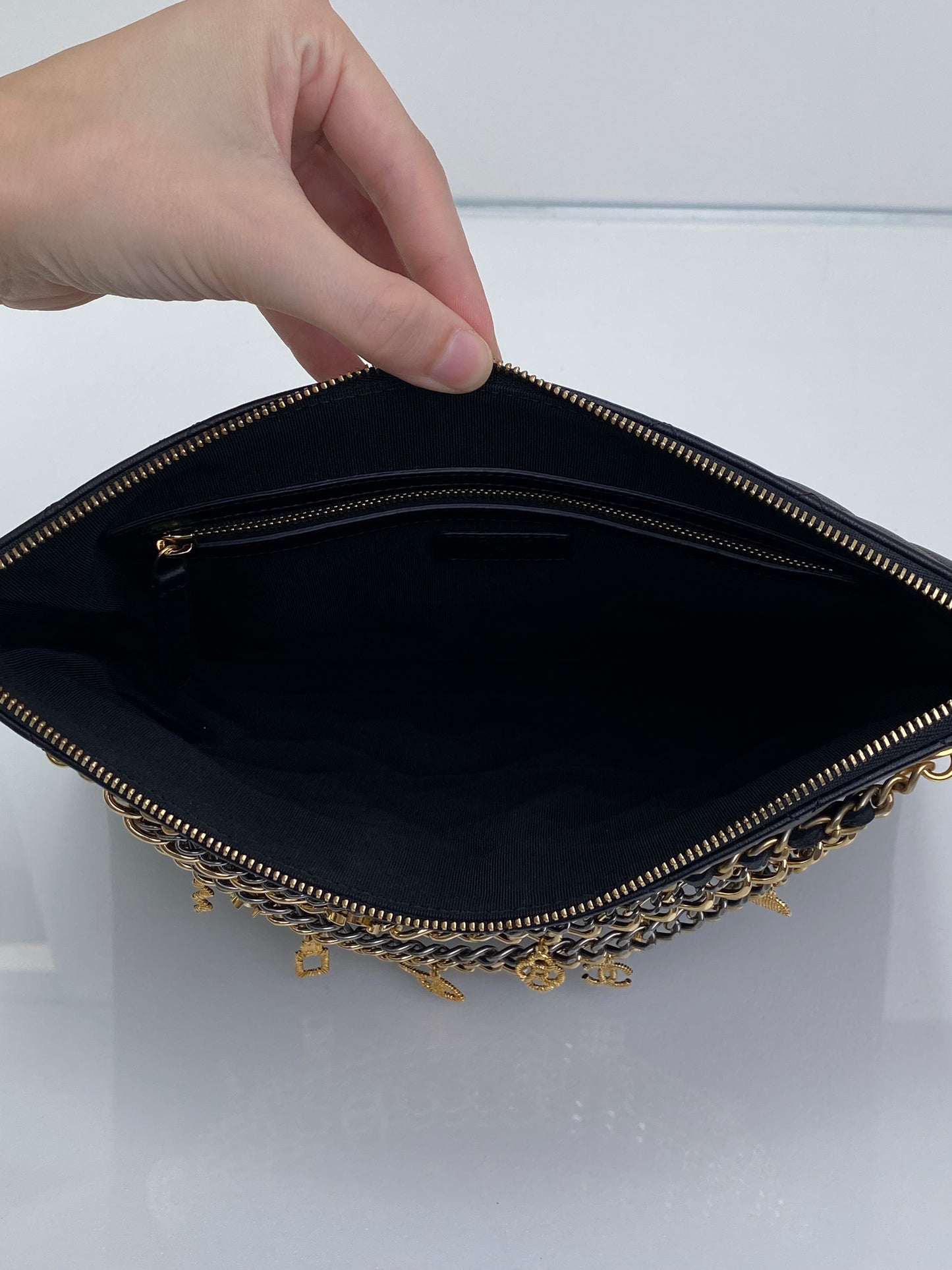 Chanel Black Egyptian Amulet All About Chains O Case Clutch TTHW