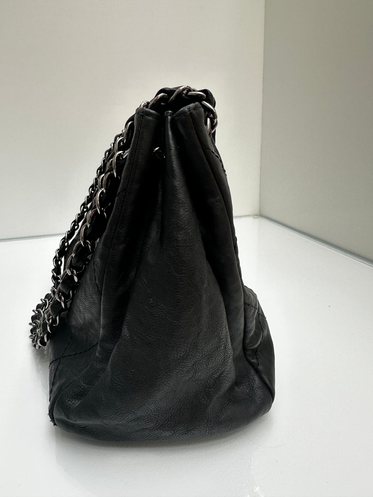 Chanel Vintage Calfskin Black Quilted Shoulder Tote SHW