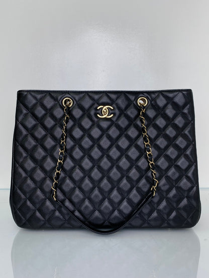 Chanel Black Quilted Caviar Classic CC Shopping Tote Bag GHW