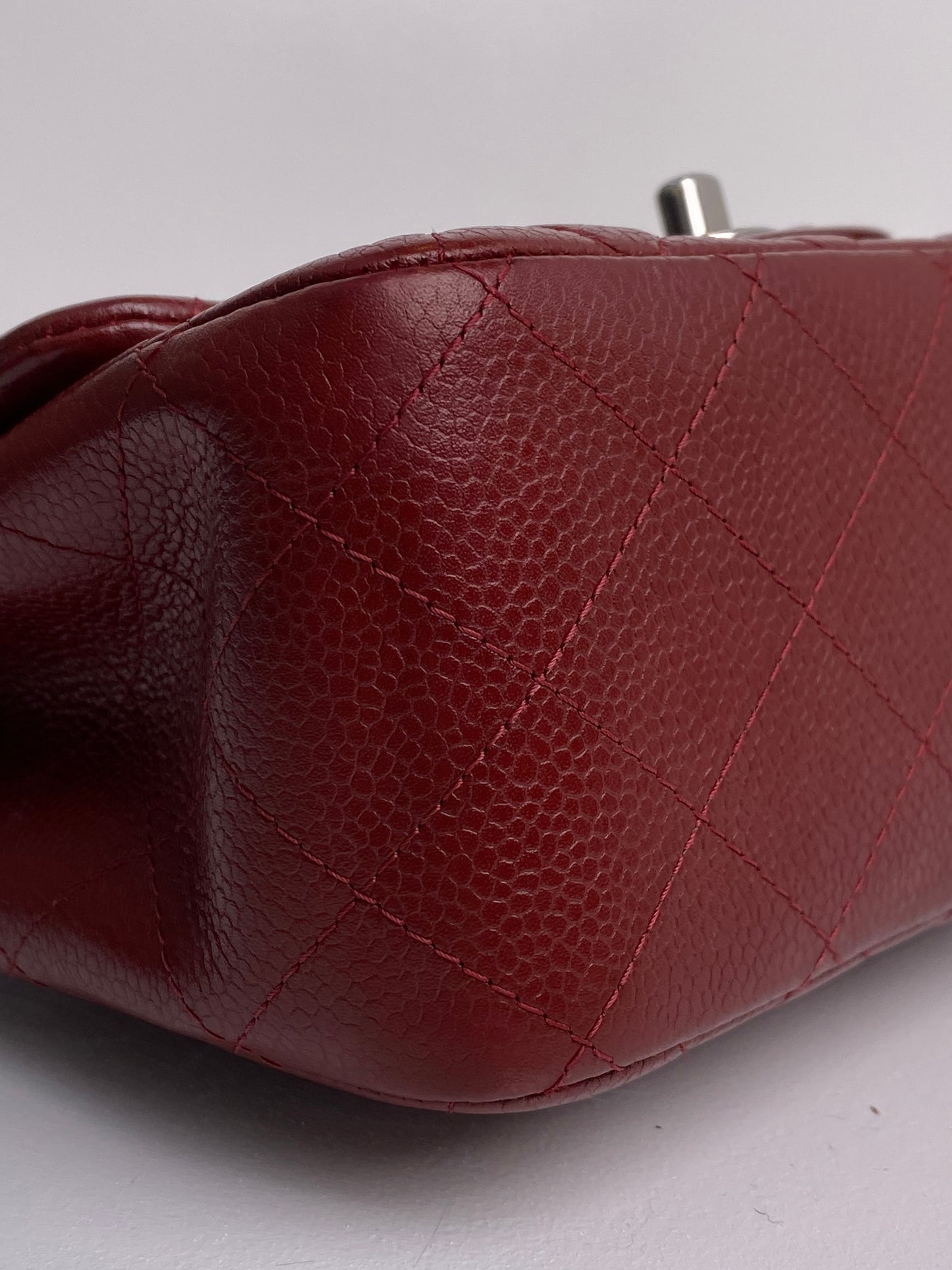 Chanel Classic Mini Square Bordeaux Caviar Leather SHW