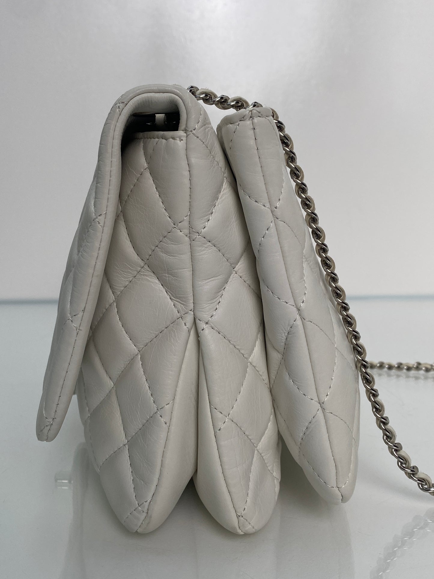 Chanel White Lambskin Quilted 3 Flap Bag SHW #19