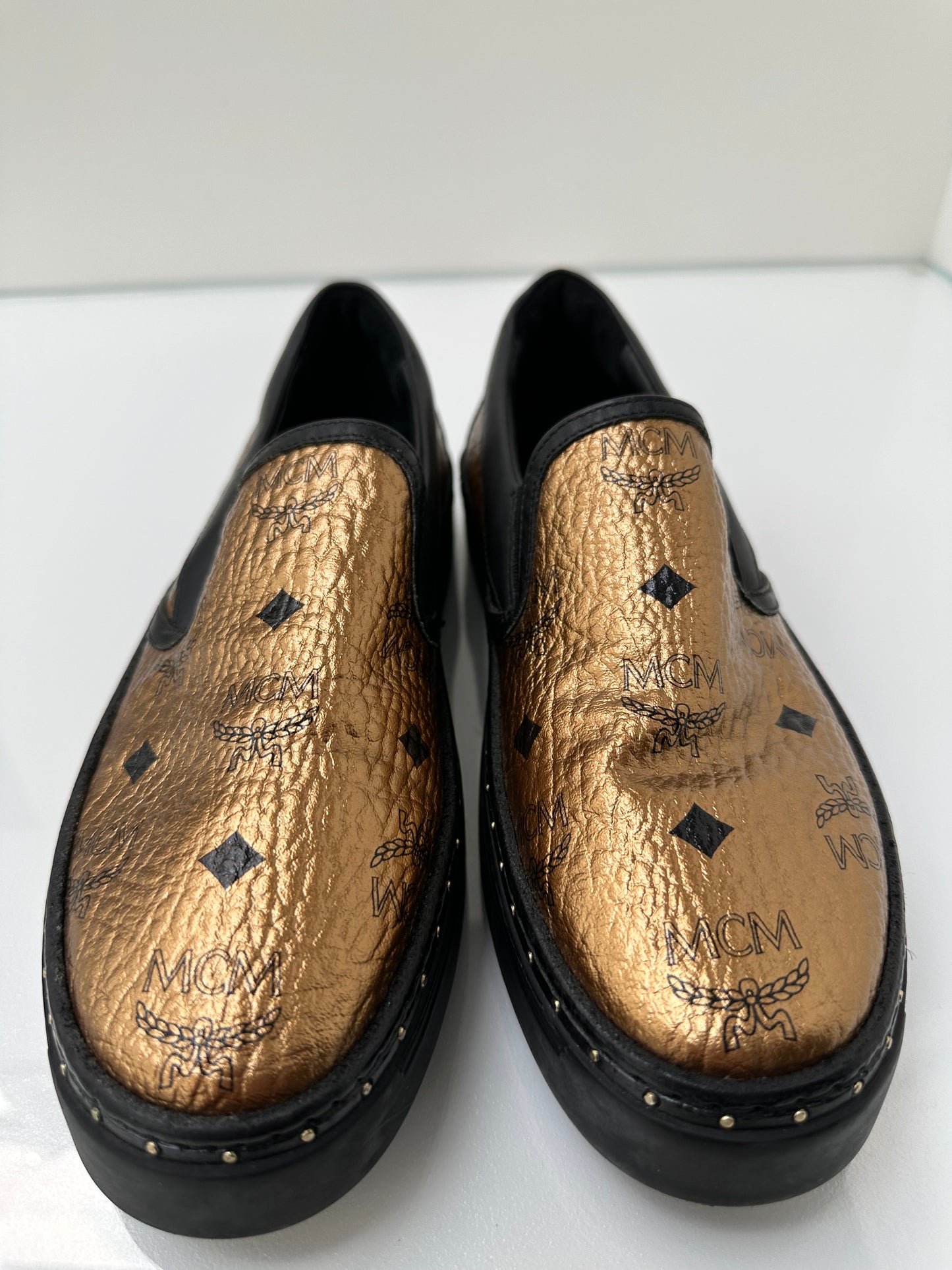 MCM Gold and Black Slip on Sneaker 40