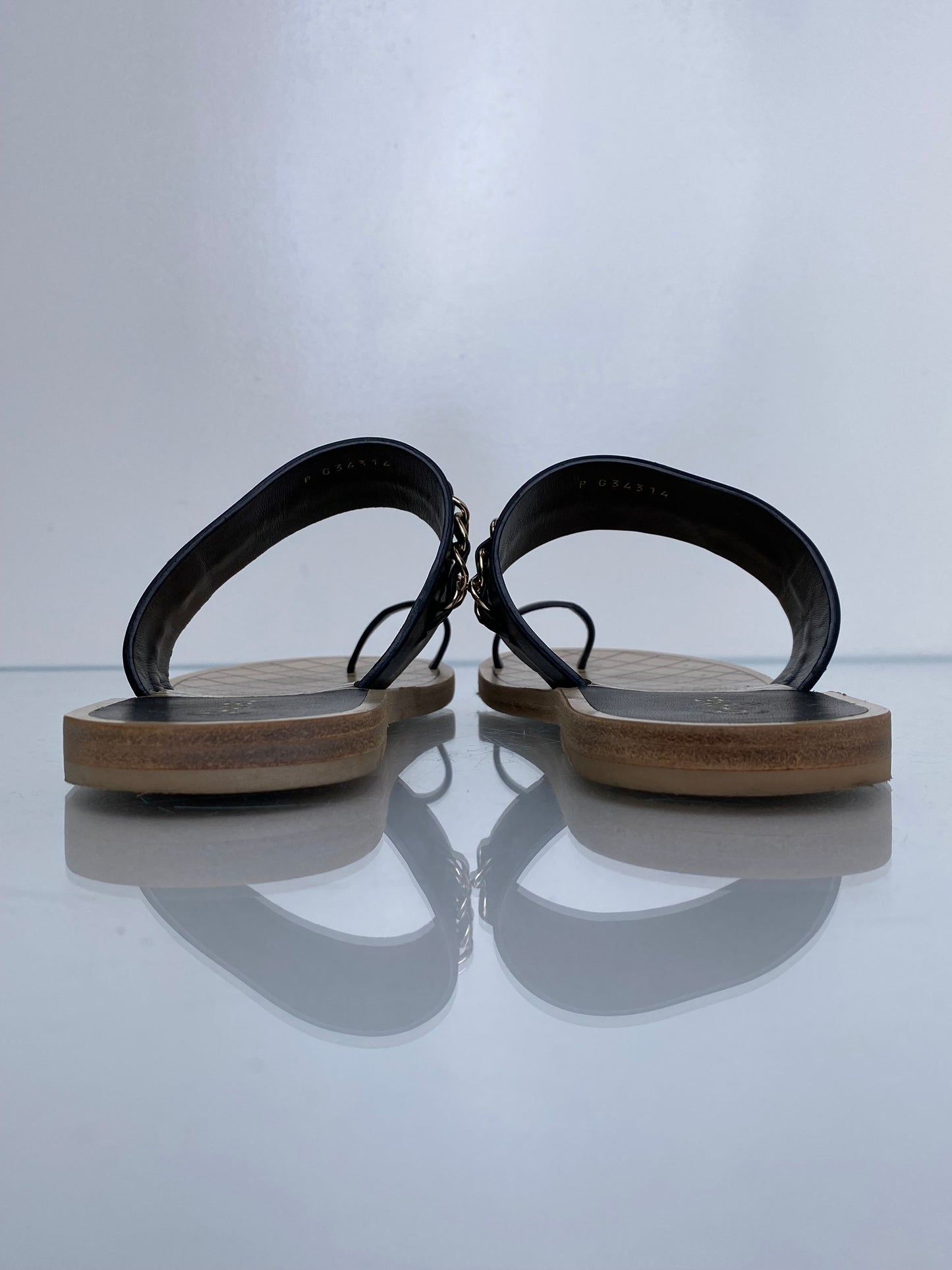Chanel Black Interlocking CC Chain Sandals, 39.5