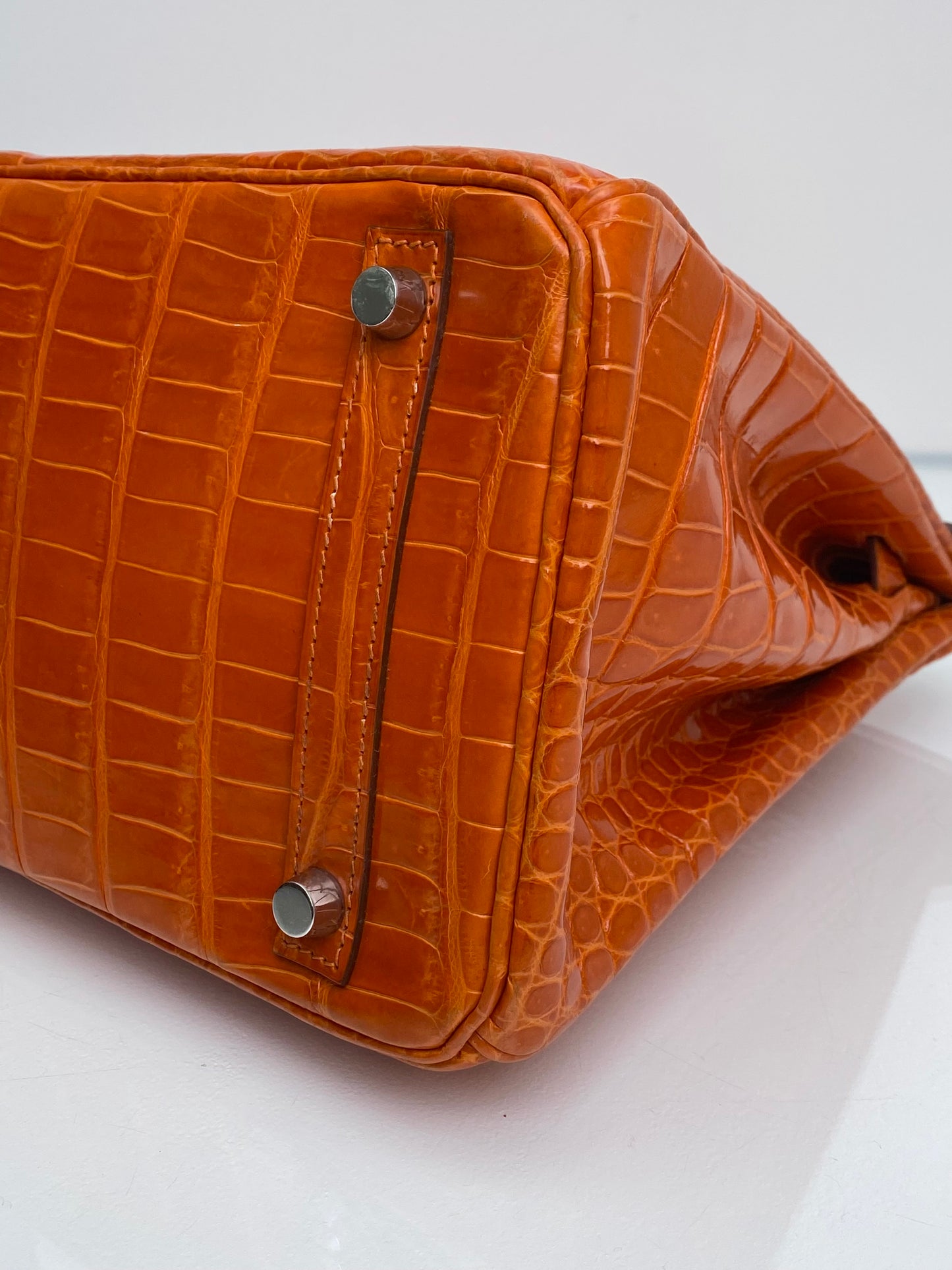 Hermes Birkin 30 Shiny Porosus Orange PHW #L