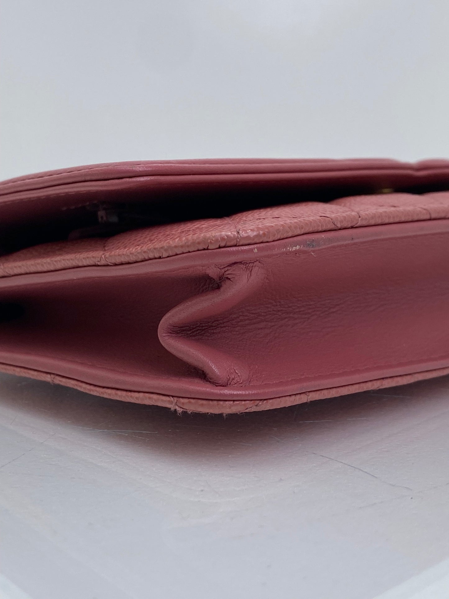Chanel Light Pink Filigree Caviar Wallet On Chain GHW