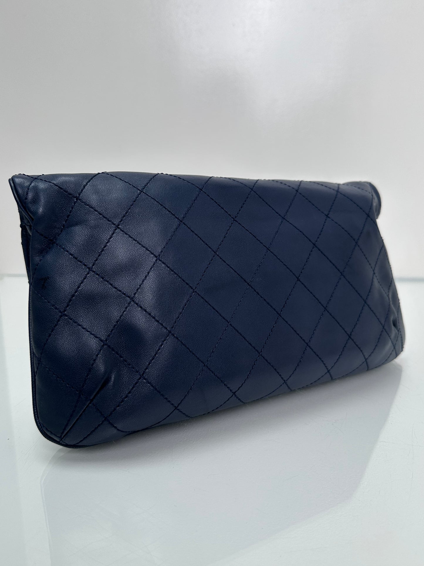 Chanel Blue Lambskin Quilted CC Clutch SHW #14
