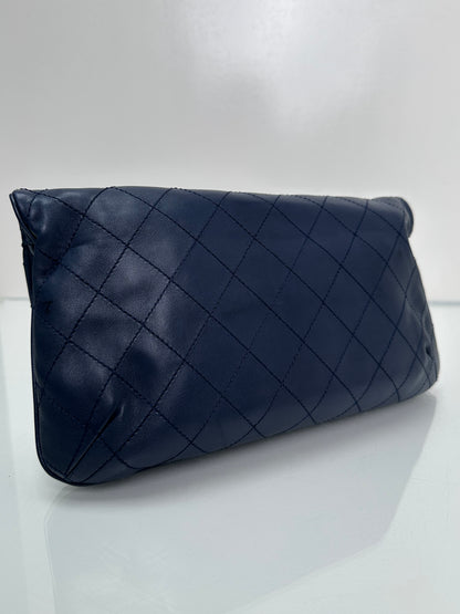 Chanel Blue Lambskin Quilted CC Clutch SHW #14