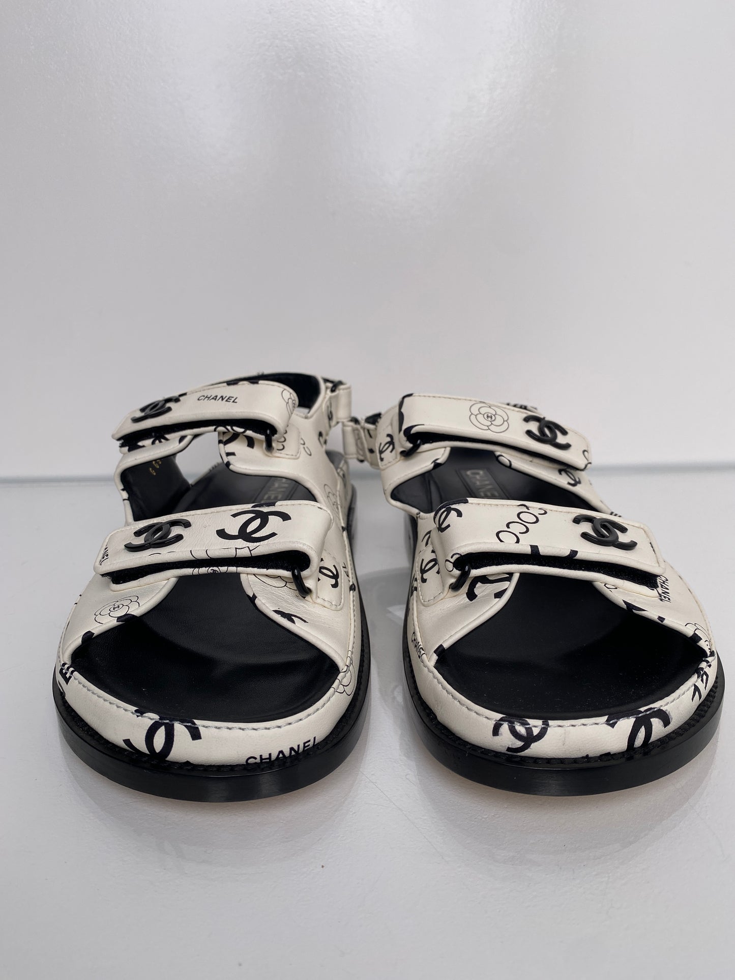 Chanel White & Black Cameilla Dad Sandals, 42