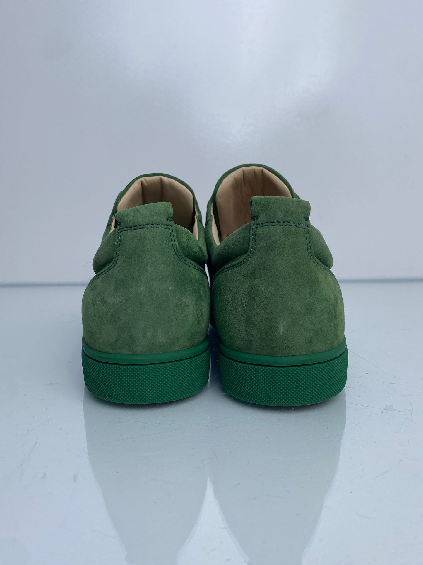 Christian Louboutin Green Suede Low-Top Spike Sneakers, 43