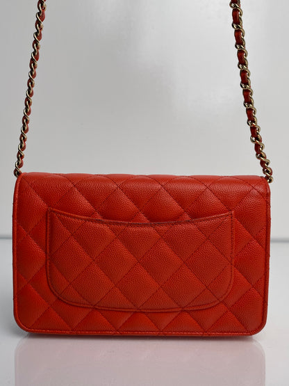 Chanel Orange Poppy Caviar Wallet On Chain LGHW