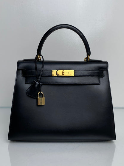 Hermes Kelly 28 Black Box Leather GHW #X