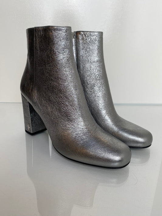 Saint Laurent Silver Metallic Booties, 39