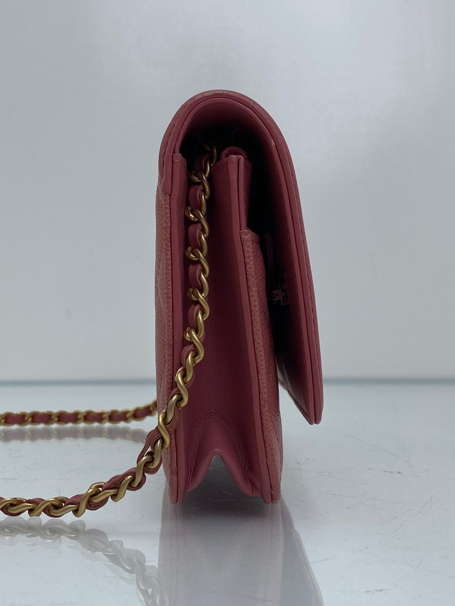 Chanel Light Pink Filigree Caviar Wallet On Chain GHW