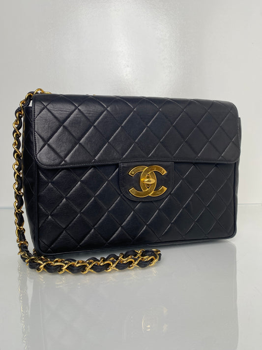 Chanel Vintage Jumbo XL Black Lambskin Leather GHW