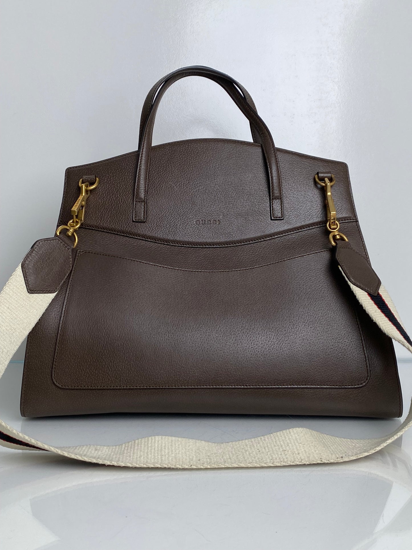 Gucci Brown Linea Totem Web Stripe Tote with Crystal Butterfly GHW