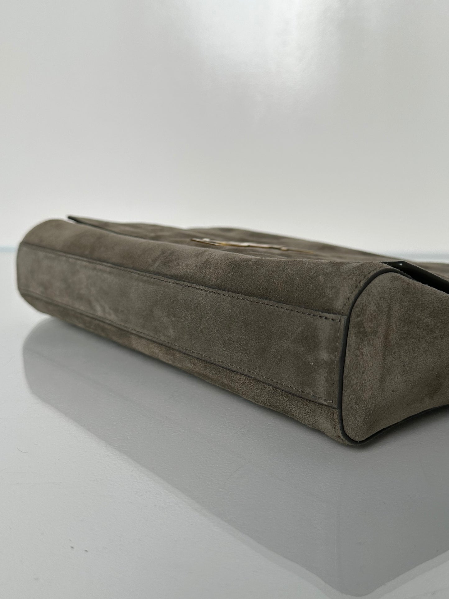 Saint Laurent Grey / Taupe Suede Reversible Kate Bag GHW