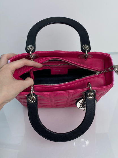 Christian Dior Pink & Black Medium Lady Dior Bag SHW