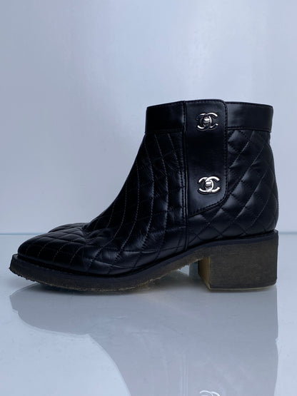 Chanel Black Quilted CC Turnlock Booties, 40