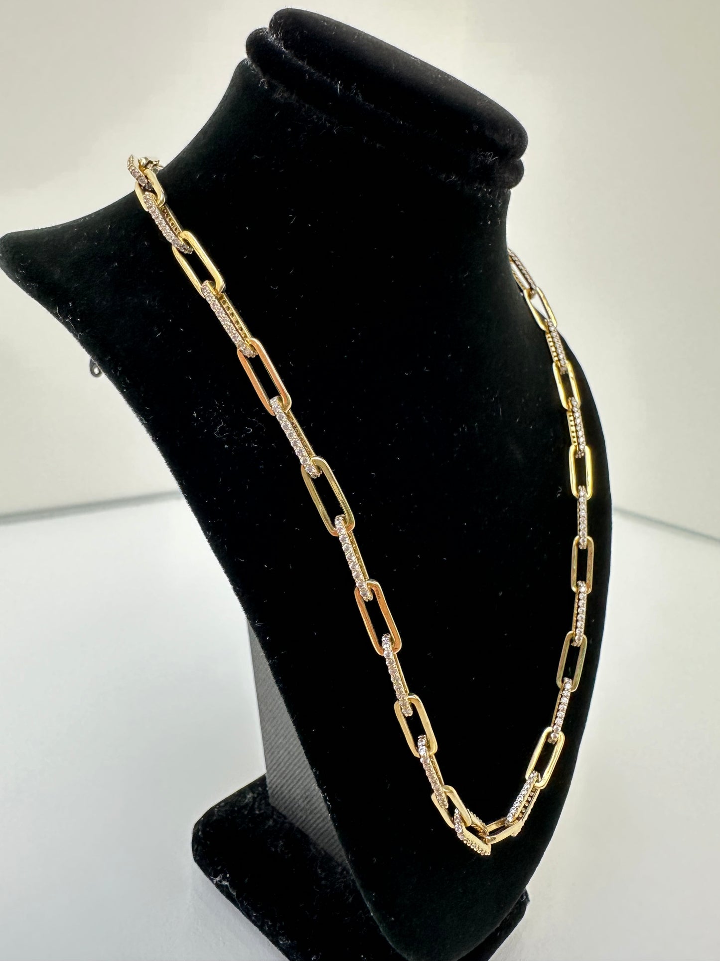 Gold Tone & Rhinestone Paper Clip Choker