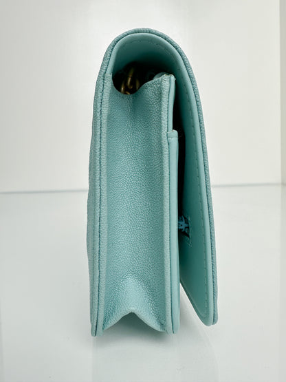 Chanel Tiffany Blue Caviar Boy Wallet On Chain GHW