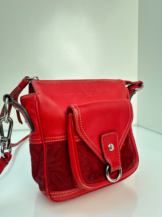 Loewe Red Leather & Suede Crossbody